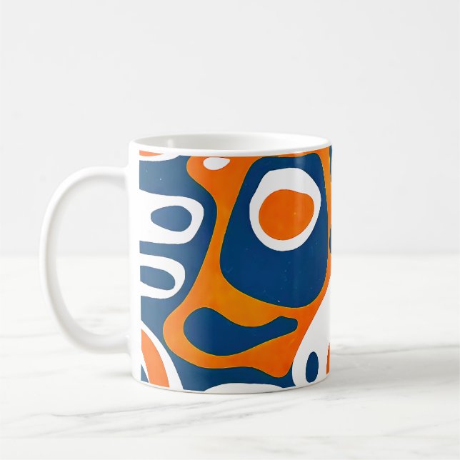 Retrogeometrisk blå orange vit kaffemugg (Vänster)