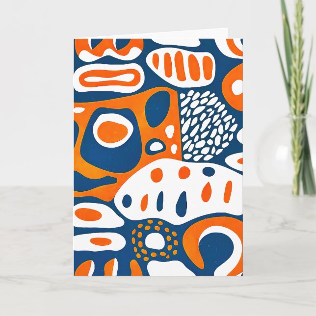 Retrogeometrisk blå orange vit kort (Framsida)