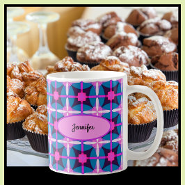 Retrogeometrisk design i Rosa, Lila och blått - Kaffemugg