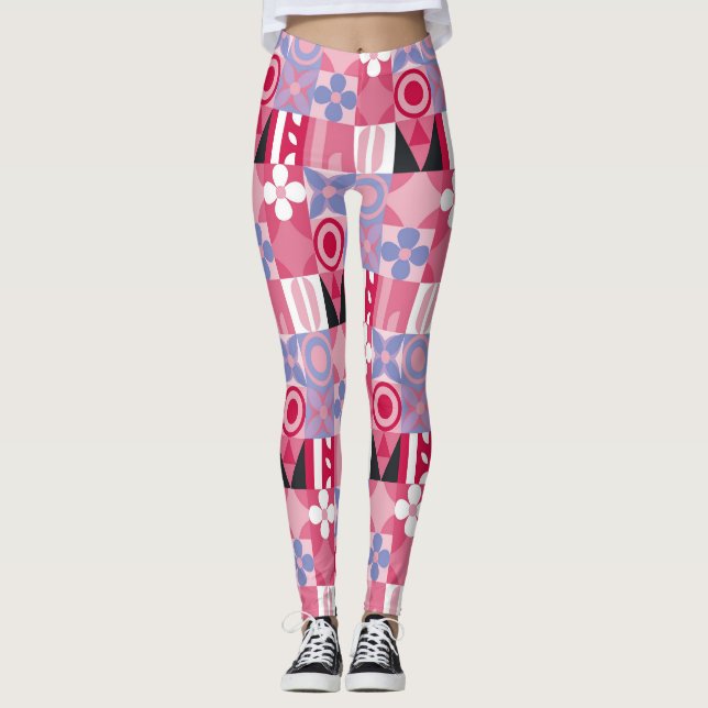 retrogeometrisk utskrift mönster leggings (Framsida)