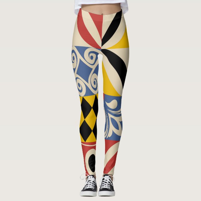 Retrogeometriska former: Azulejos-plattor. Leggings (Framsida)