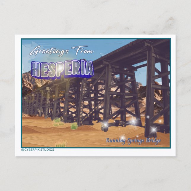 Retrohälsningar från Hesperia Bridge Vykort (Framsida)