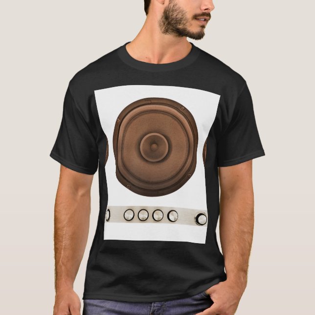 Retrohögtalare: brun, isolerad vit. t shirt (Framsida)
