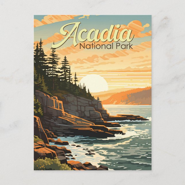 Retroillustration av Acadia nationalpark Vykort (Framsida)