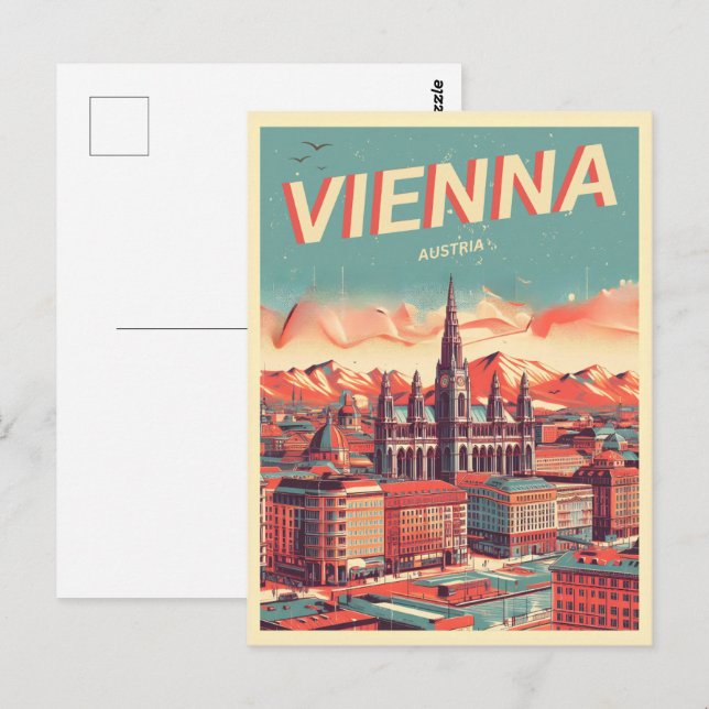 Retroillustrerade Wien stad Österrike presenter  Vykort (Fram/baksida)