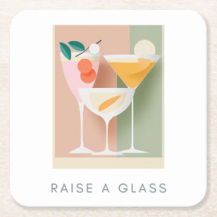 Retroinspirerad cocktail underlägg i mjuka pastell papper kvadrat
