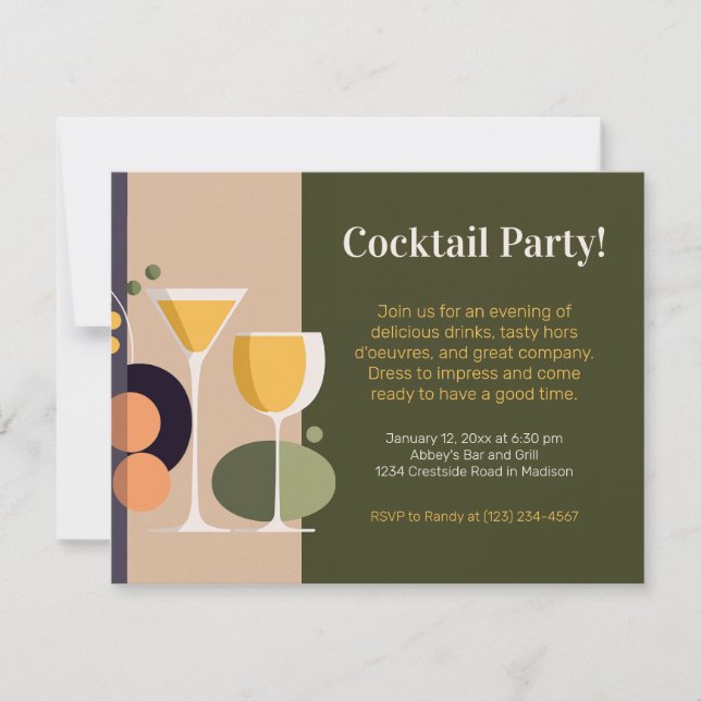 Retroinspirerad cocktailparbjudan meddelande (Framsida)