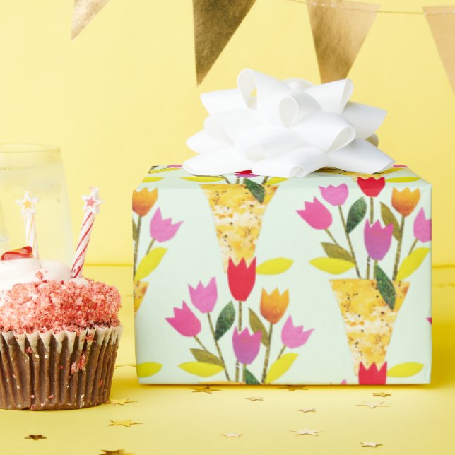 Retroinspirerad tulpaner Hand-Illustrated Midsekel Presentpapper (Födelsedagsfest)