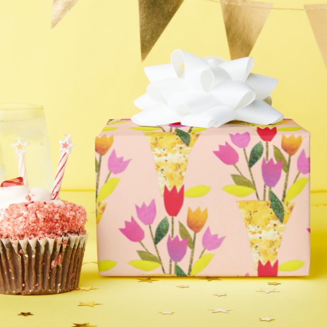 Retroinspirerad tulpaner Hand-Illustrated Midsekel Presentpapper (Födelsedagsfest)