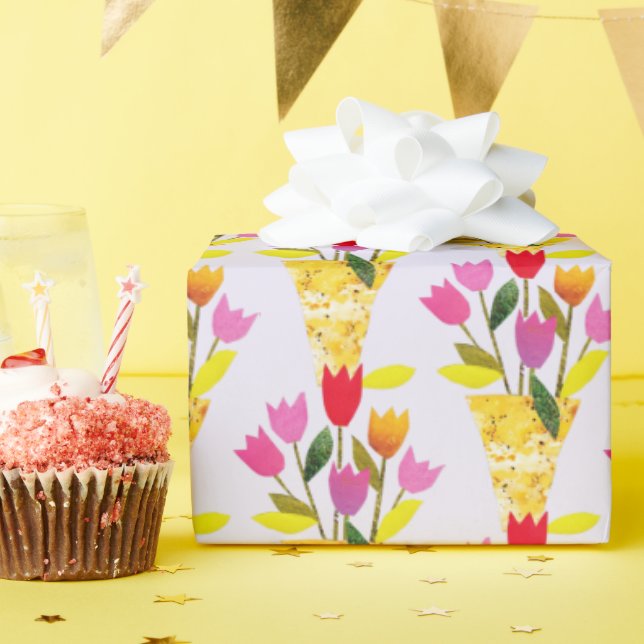 Retroinspirerade tulpaner Handillustrerad mitten a Presentpapper (Födelsedagsfest)