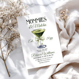 Retroklubbens mammor och Matcha Bow Baby Shower Inbjudningar