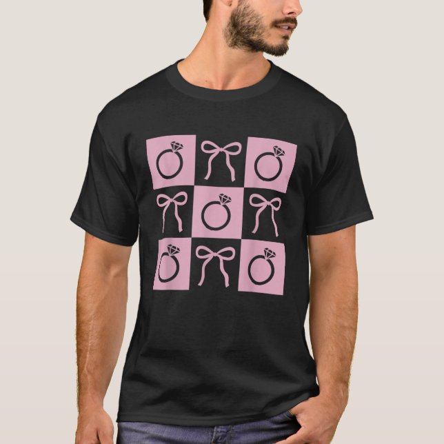 Retrokontrollerad Förlovning Coquette Bow Bröllop  T Shirt (Framsida)
