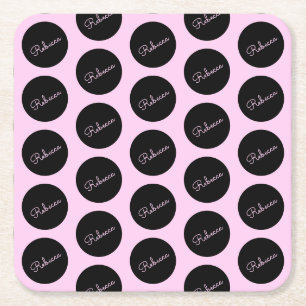 Retromodern svart- och Rosa-polkadedesign Underlägg Papper Kvadrat