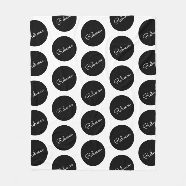 Retromodern svartvit polkadedesign fleecefilt (Framsidan)