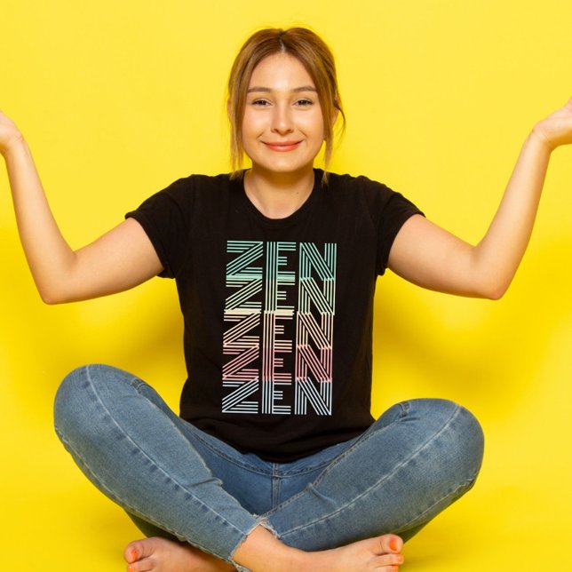 retropastel ZEN Färggradient Yoga svart T Shirt (Skapare uppladdad)