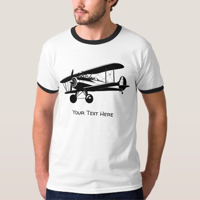 Retroplan Siluett Flygplan Anpassad Text T Shirt (Framsida)