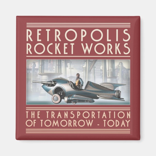 Retropolis Rocket Works Square Magnet (Framsidan)