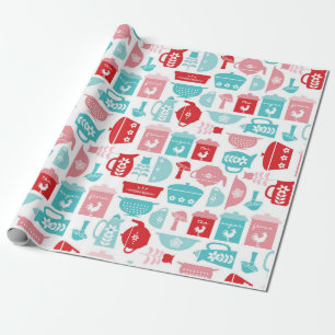 RetroRed och Blue Kitchen Mönster Presentpapper