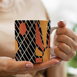 Retroröd orange Solnedgång på blått svart och vitt Kaffemugg
