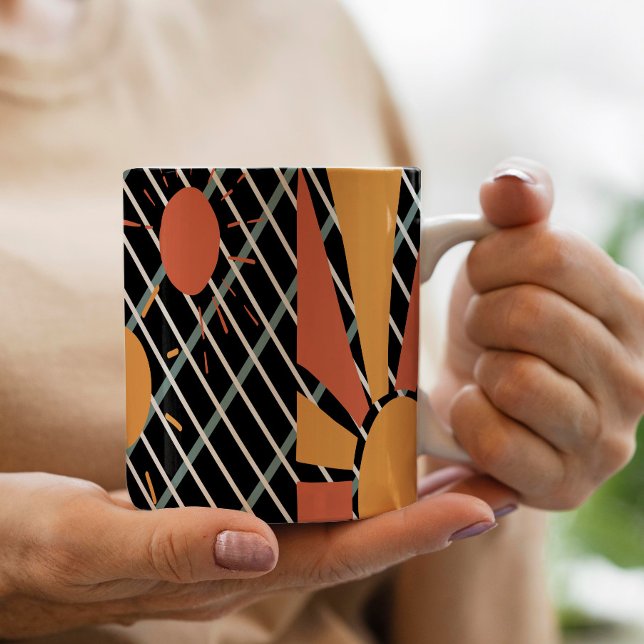 Retroröd orange Solnedgång på blått svart och vitt Kaffemugg (Skapare uppladdad)