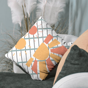 Retroröd orange Solnedgång på blått, vitt och svar Kudde