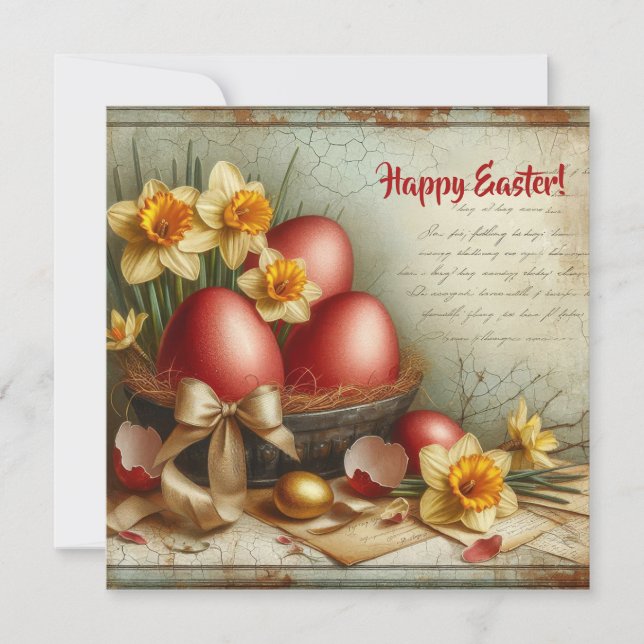 Retroröda Påskägg, vattenfärg och skyddsmedel Julkort (Framsida)