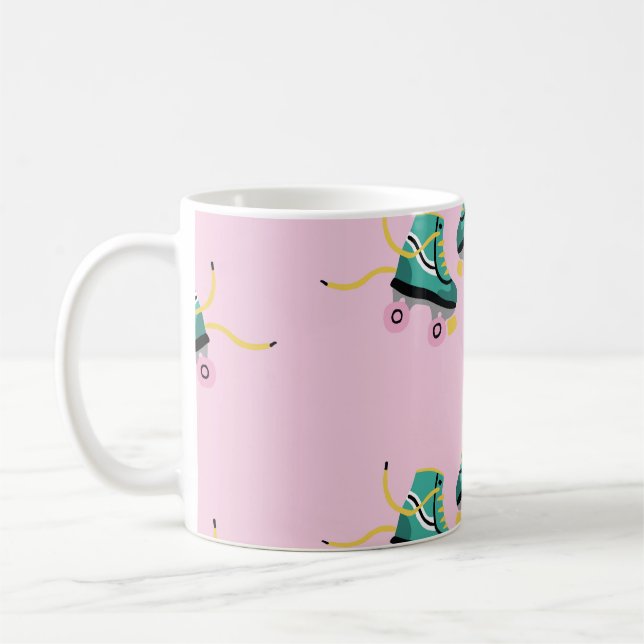 Retrorullskridskor: rosa mönster. kaffemugg (Vänster)