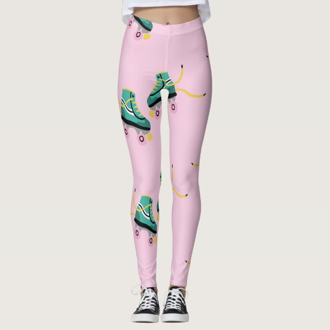 Retrorullskridskor: rosa mönster. leggings (Framsida)