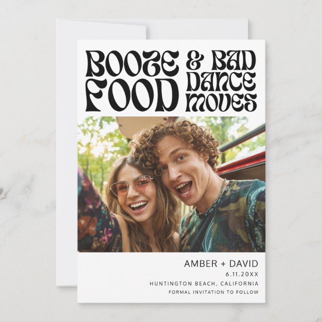 Retro's Funny 70's Groovy Photo Bröllop Spara Datumet (Framsida)