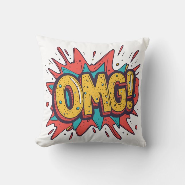 Retroserietecken “OMG!” Pop Art Dekorativ Kudd Kudde (Framsida)