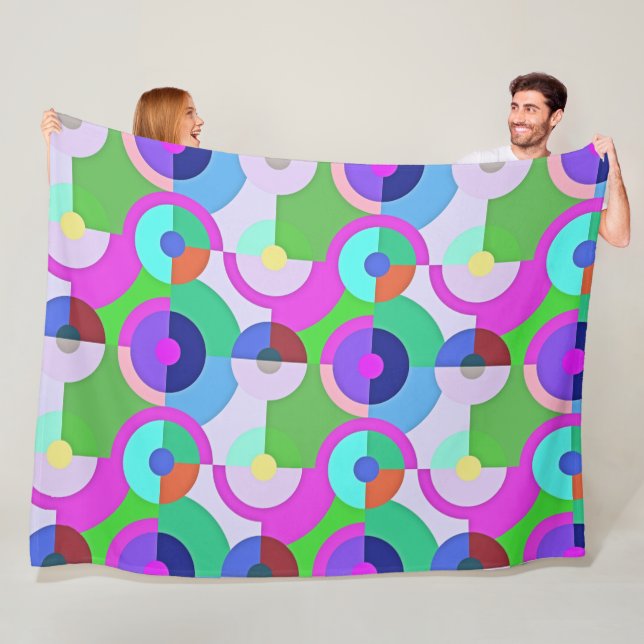 Retrosolida geometriska former mönster 5 fleecefilt (På plats)