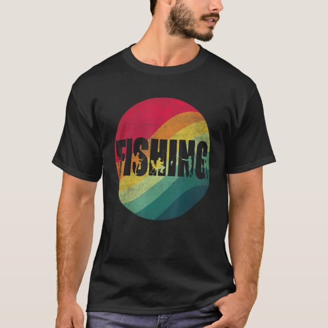 Retrosolnedgång för fiskare t shirt (Framsida)
