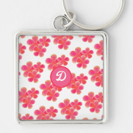 retrosöt inledande monokulär botanisk blommigt fyrkantig silverfärgad nyckelring