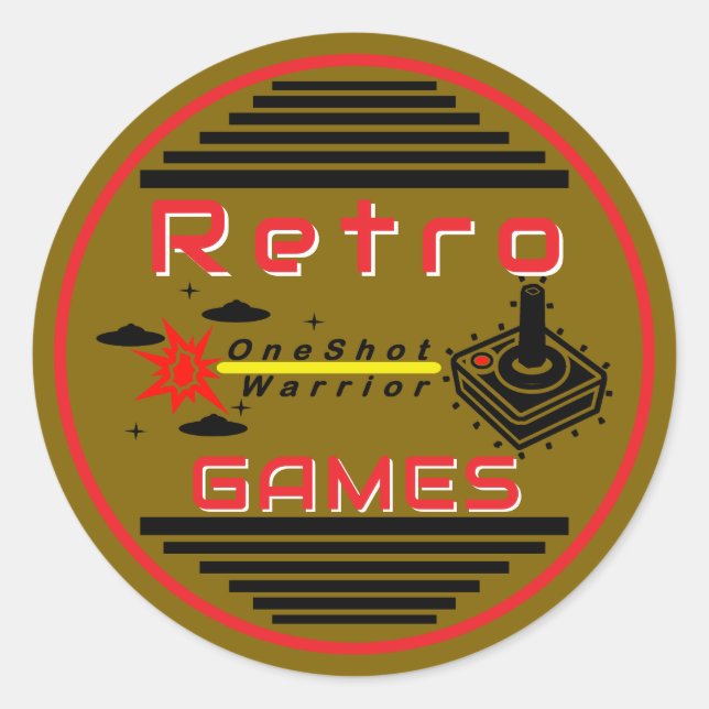 Retrospel Guld Runt Klistermärke (Framsida)