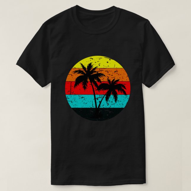 retrosunset handflatan träd t shirt (Design framsida)