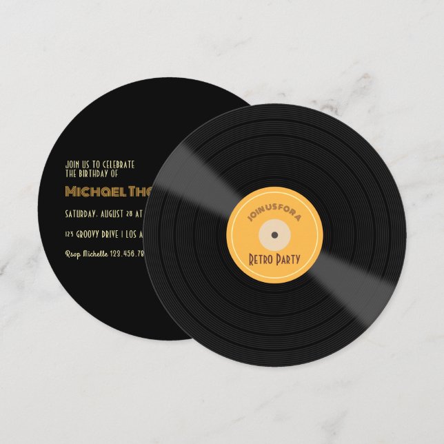 Retrotematisk födelsedagsinbjudan inbjudningar (Fram/baksida)