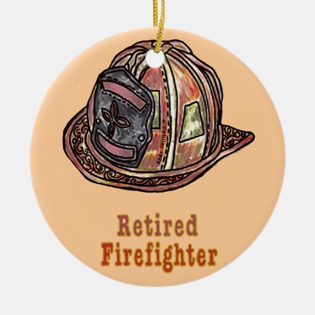 Retrött Firefighter Julgransprydnad Keramik (Framsidan)