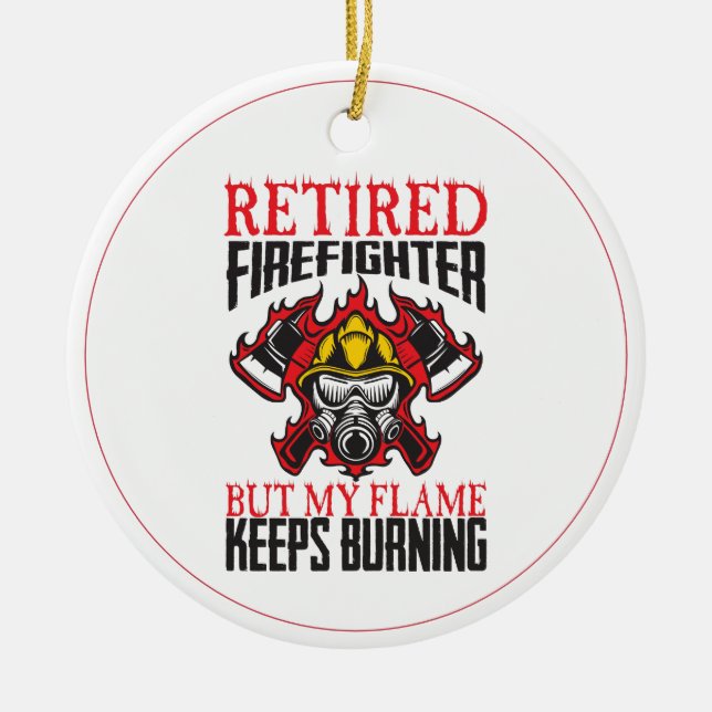 Retrött Firefighter-My Flame behållas Burning Julgransprydnad Keramik (Framsidan)