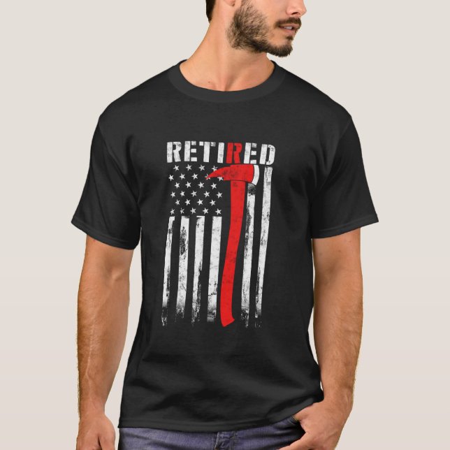 Retrött Firefighter Thin Red Line Ax American fla T Shirt (Framsida)