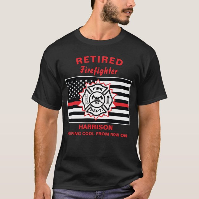 Retrött Firefighter Thin Red Line Funny som säger T Shirt (Framsida)