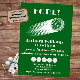 Retrött Golf Fore Tee-Riffic Pension party Inbjudningar