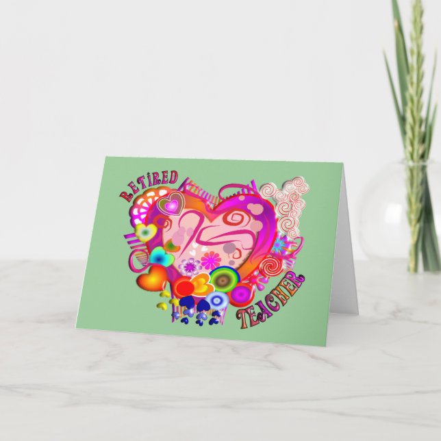 Retrött lärare Artsy Retro Heart Kort (Framsida)