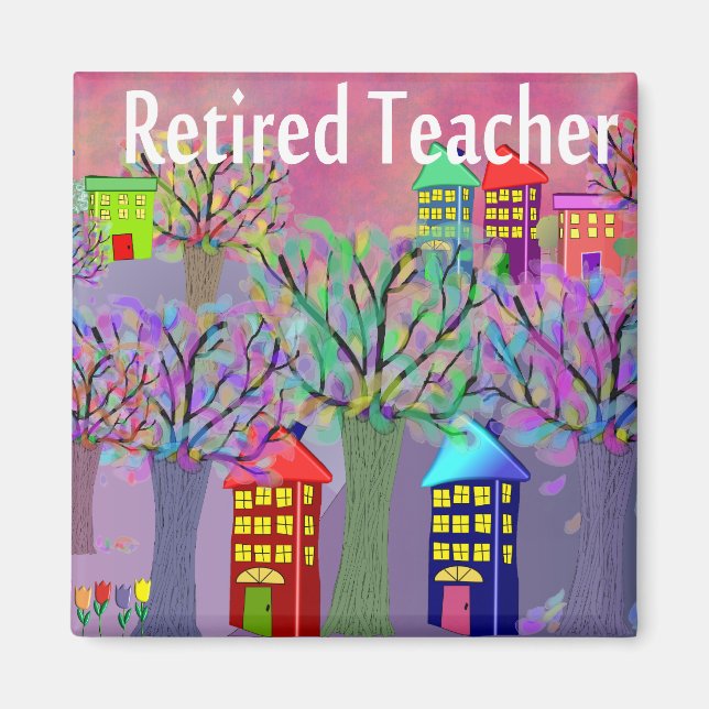 Retrött lärare VILLAGE SCENE Design Magnet (Framsidan)