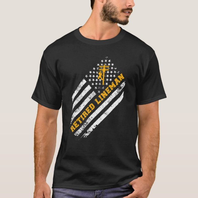 Retrött Lineman Pension American Flagga T Shirt (Framsida)