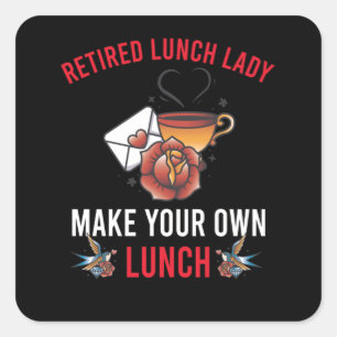 Retrött Lunch Dam School Cafeteria Fyrkantigt Klistermärke