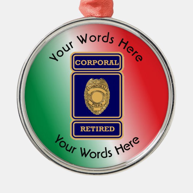 Retrött Police Corporal Anpassningsbar Shield Julgransprydnad Metall (Framsidan)