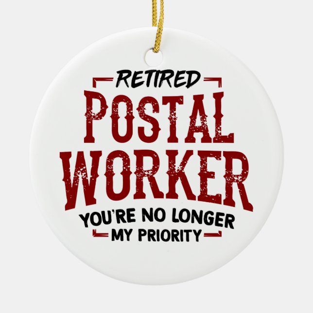 Retrött Postal Worker Mailman Pension Julgransprydnad Keramik (Framsidan)