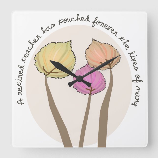 Retrött Teacher Artsy Träd Clock Fyrkantig Klocka (Framsida)