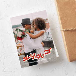 Retrotyp "Merry & Married"-fotokort för Fullt Julkort