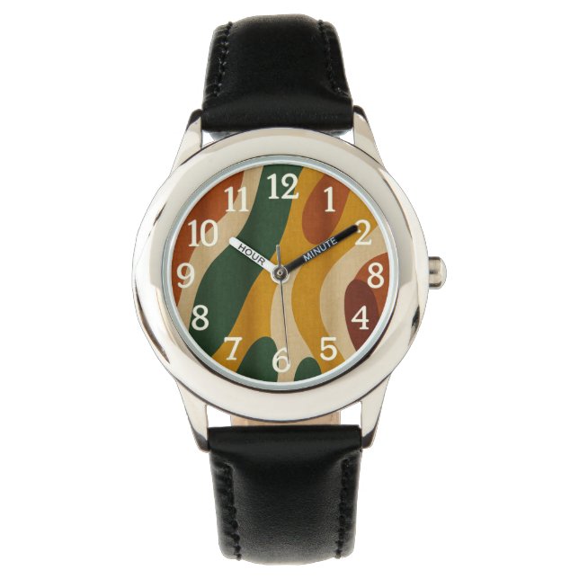 Retrovågor i jordtonfärger armbandsur (Framsida)
